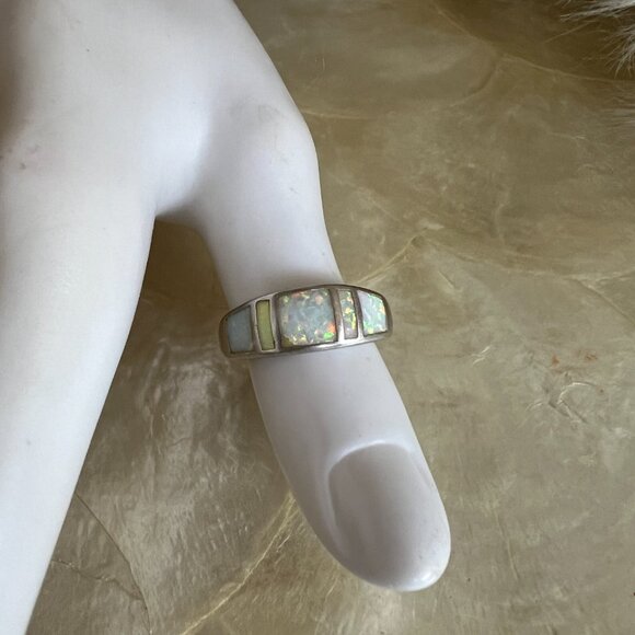 5 Stone Lab Made Opal Band Ring, size 8.5 - Picture 7 of 9